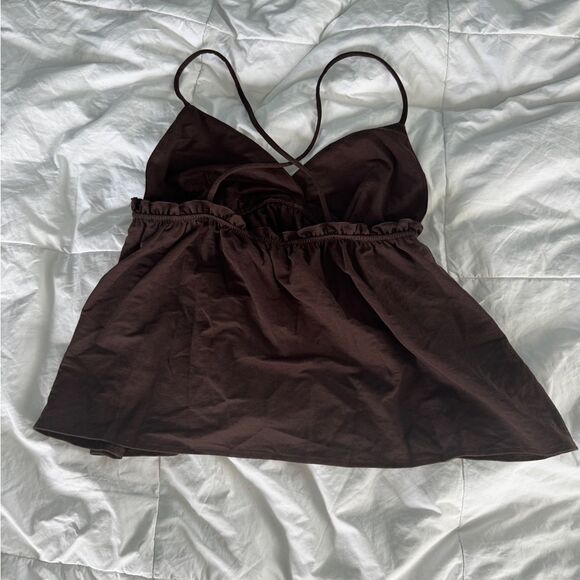 Primark Brown Babydoll Tank Top XS – Criss-Cross Back - Picture 4 of 10